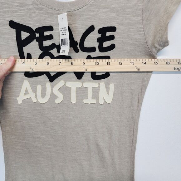 Womens Peace Love Austin T-Shirt Size M Beige Short Sleeve Crewneck Slub Knit - Picture 6 of 6
